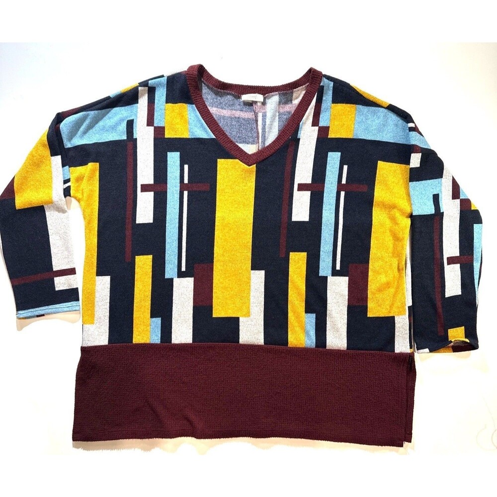 Colorful Geometric Pattern V-Neck Sweater 3XL By Oddy